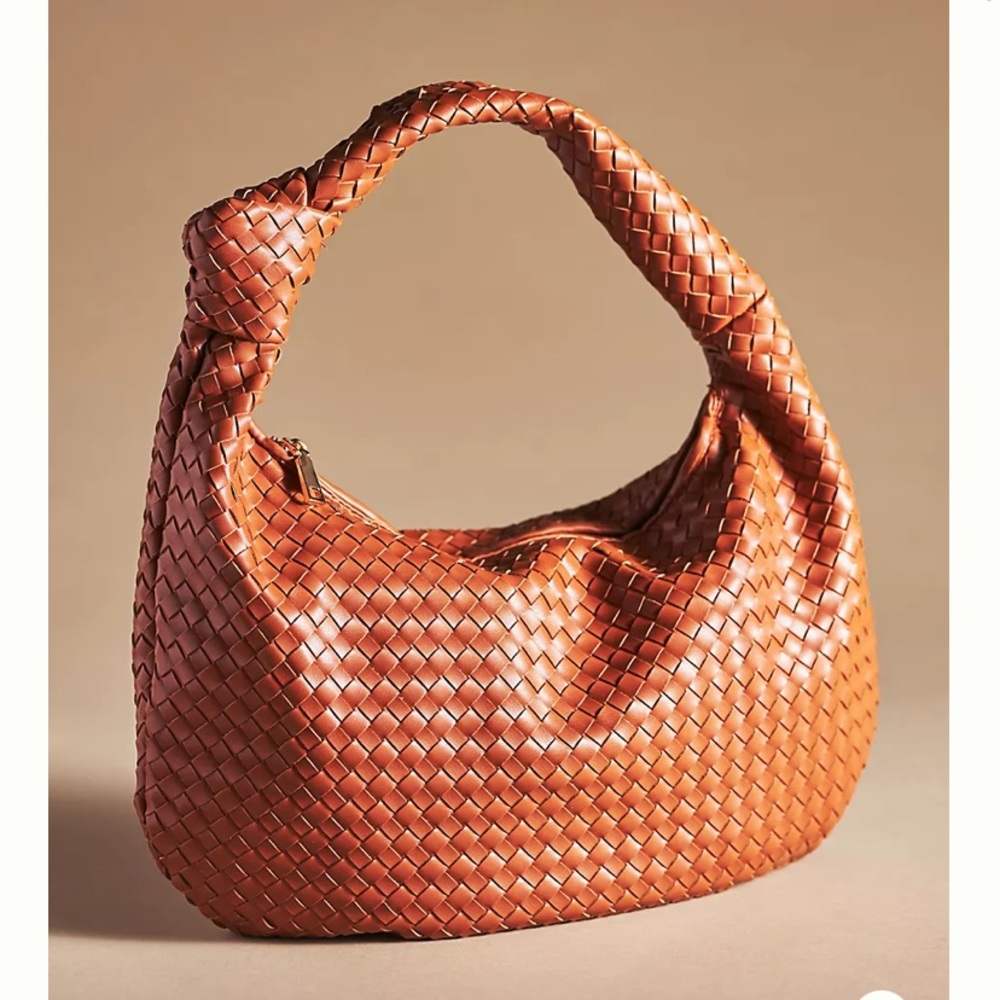 Melie Bianco Woven Tan Satchel